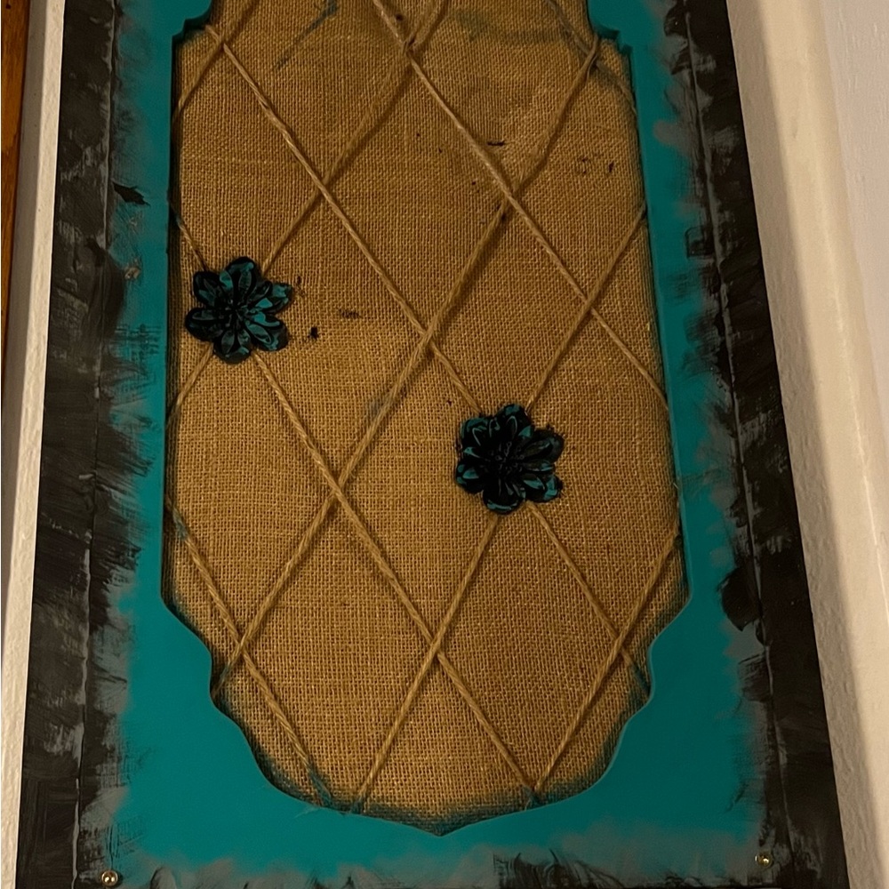 Rustic Burlap Wall Art with Teal Accents